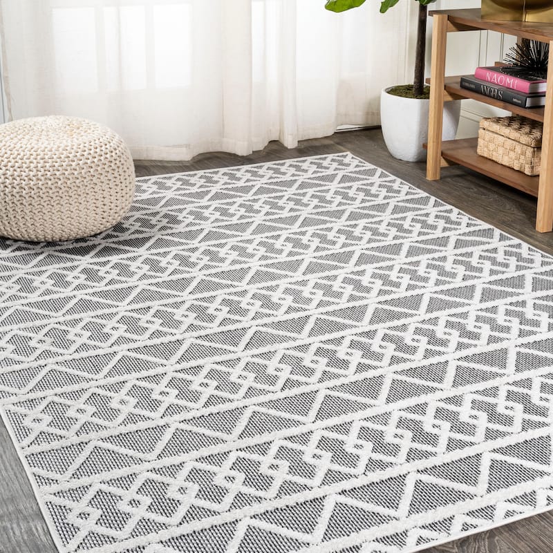 JONATHAN Y Ararat High-Low Pile Knotted Trellis Geometric Indoor/Outdoor Area Rug