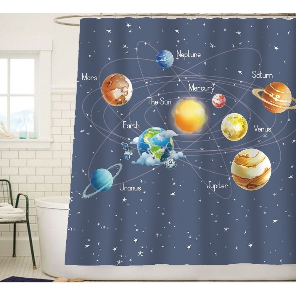 Details about   Jumping Beans Blast Off Fabric Shower Curtain Space & Planets Kids Bath 