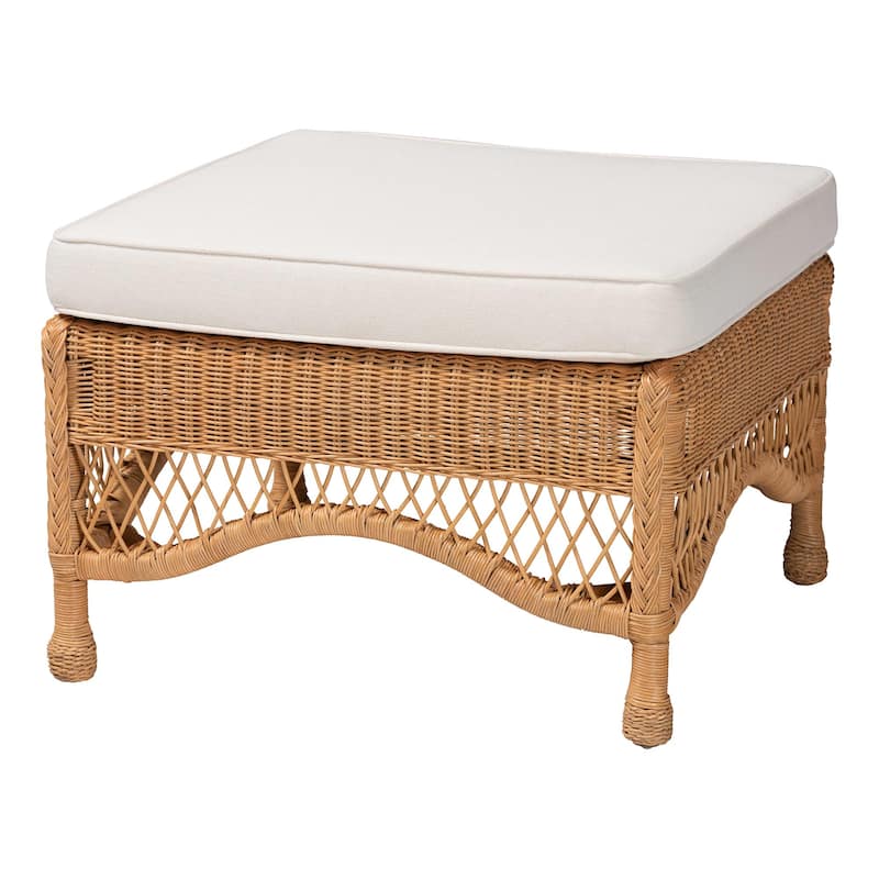 Brooklyn Bohemian Light Honey Braided Rattan Ottoman Stool - Brown