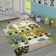 preview thumbnail 1 of 4, Nursery Rug Cute Jungle Animals Locomotive Kids 3D Effect Green Cream 2'8" x 4'11"