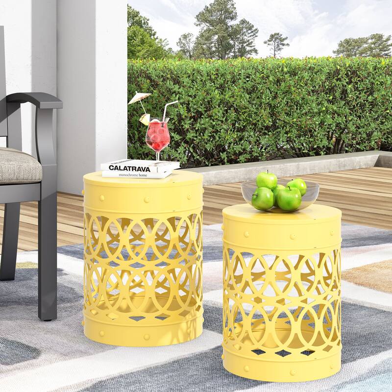 Outdoor Metal S/2 End table, No assembly is required, This comes as a set of two