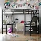 preview thumbnail 2 of 5, Full Size Loft Bed with Desk, Wardrobe, and USB, Black