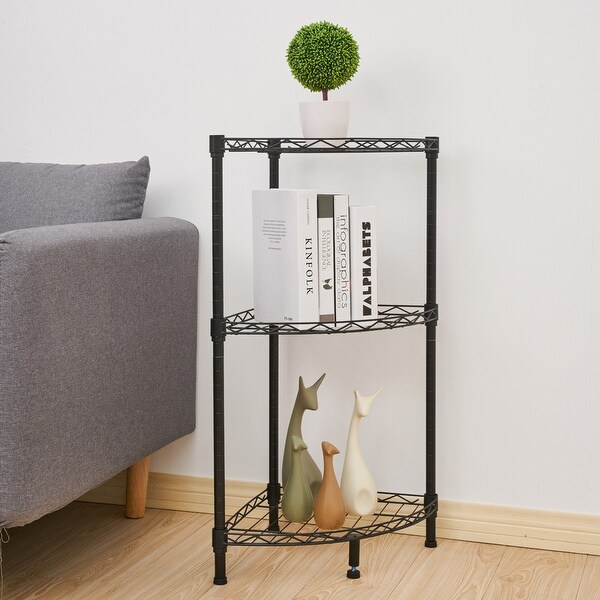 3-Tier Metal Corner Wire Shelving Black