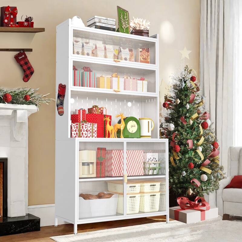 Anmytek 73'' Gray Metal Kitchen Pantry Cabinet with Shelves Enclosed Storage for Kitchen, Dining Room