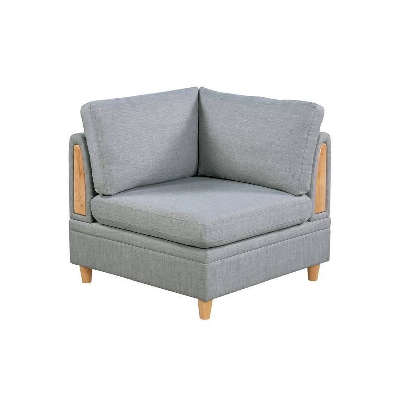 5pc Modular Sofa Set, Light Grey Fabric, 2 Corner Wedges, 1 Armless Chair, 2 Ottomans