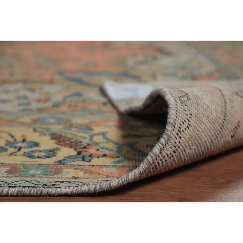 Hand Knotted Oriental 100% Wool Carpet Traditional Geometric Coral Tabriz Area Rug - 12' 7'' X 9' 7''