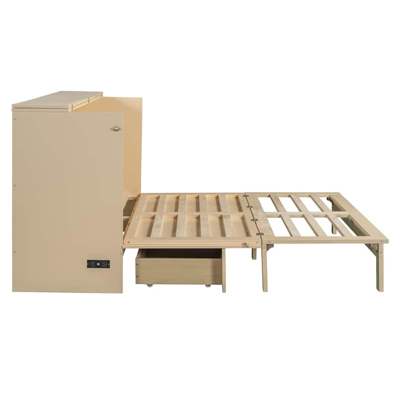 Queen Size Foldable Murphy Bed with Storage & USB Charging