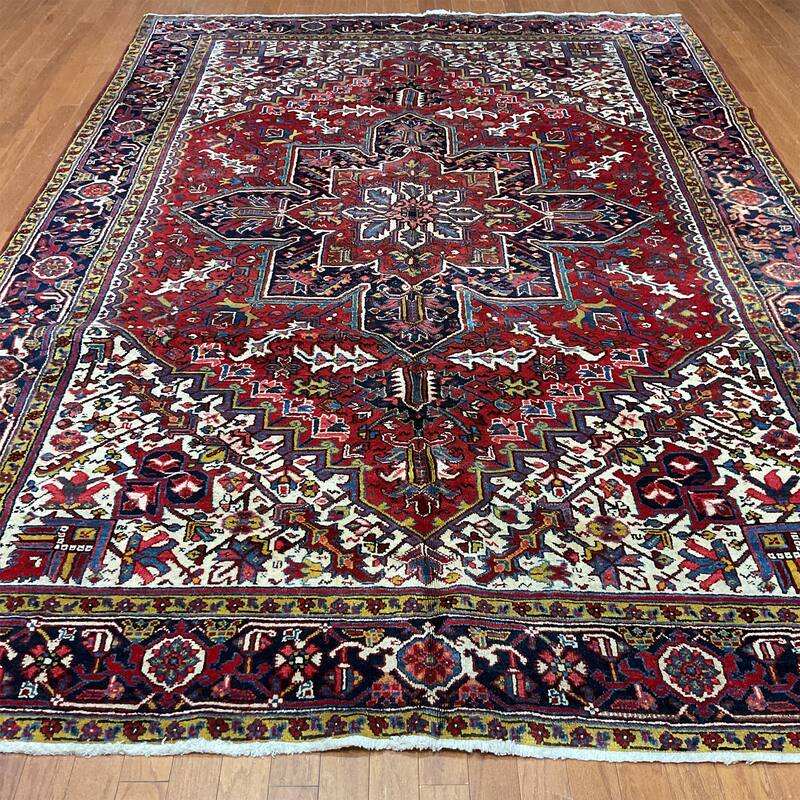 HERAT ORIENTAL Handmade 1960s Antique Heriz Wool Rug - 7'8" x 11'