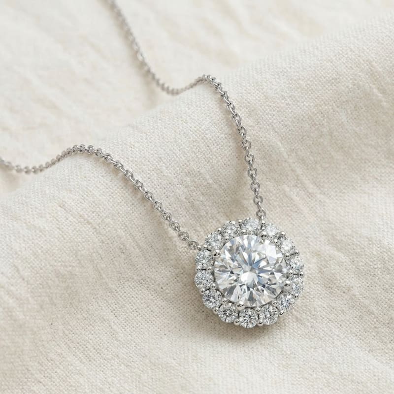 Bliss Diamond Certified 3 1/2Ct Halo Diamond Pendant Lab Grown Gold Women's Necklace