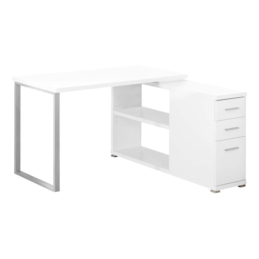 Computer Desk, Home Office, Corner, Left, Right Set-up, Storage Drawers, L Shape, Work, Laptop, White Laminate, Grey Metal