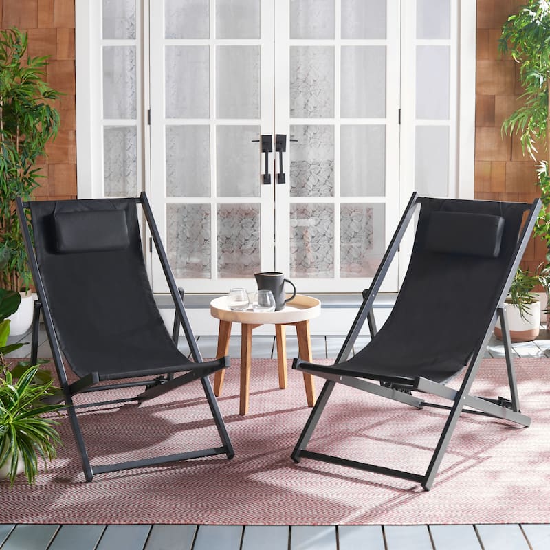 SAFAVIEH Outdoor Charlee Set of 2 Sling Chairs - 42" W x 26" D x 31" H - 42Wx26Dx31H