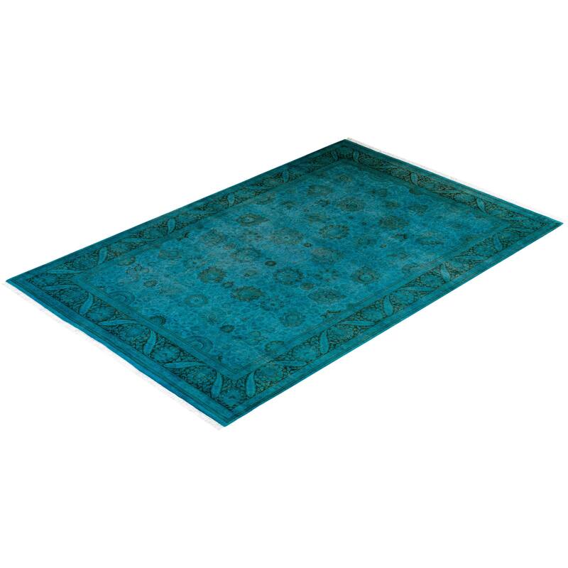 Overton Hand Knotted Wool Vintage Inspired Modern Contemporary Overdyed Blue Area Rug - 6' 0" x 9' 4"
