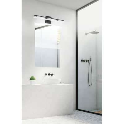 Porch & Den Parksedge Matte Black Finish/ Satin White Shade 3-light LED Vanity