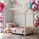 preview thumbnail 2 of 14, Twin Size Velvet House Bed Wood Bed With Strips on Headboard,Sturdy Construction For Bedroom