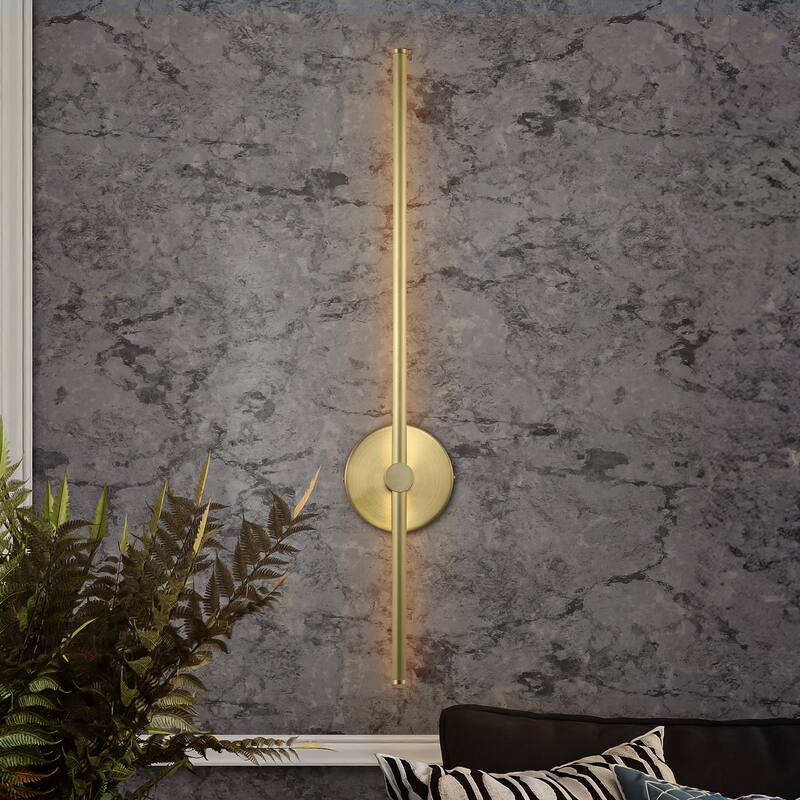 Marion 27.25" 1-Light Modern Minimalist Iron Adjustable Bar Integrated LED Plug-In Sconce, by JONATHAN Y