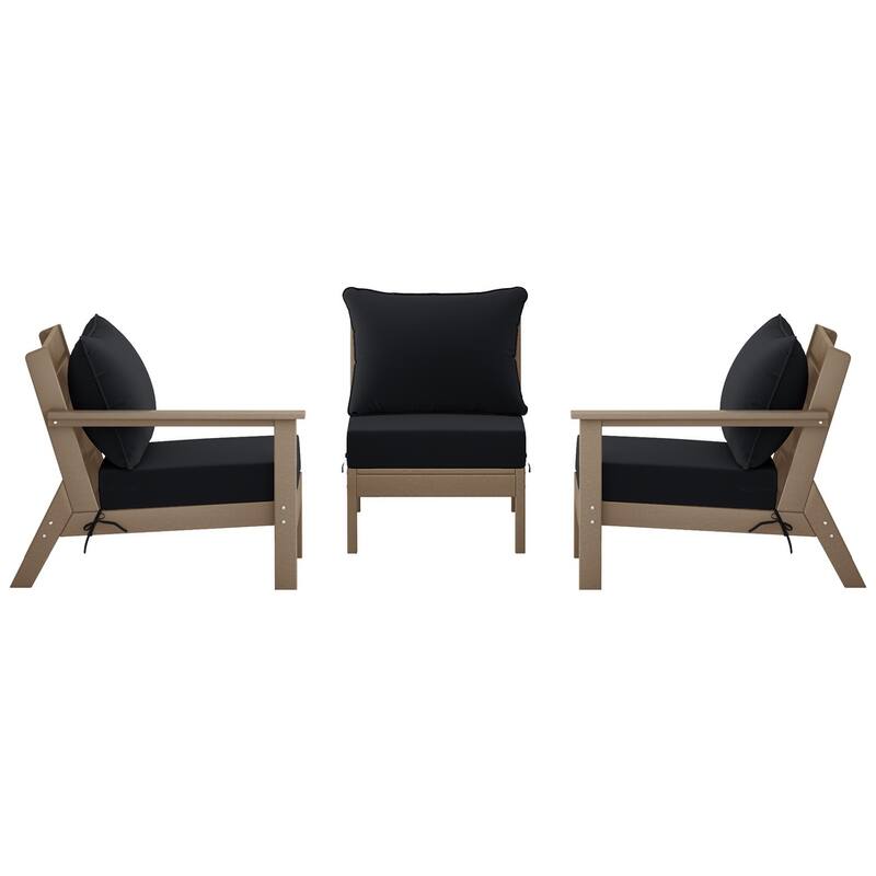 Birchwood All Weather HDPE Outdoor Patio Deep Seating Weathered Wood Sofa With Cushions (3-Piece)