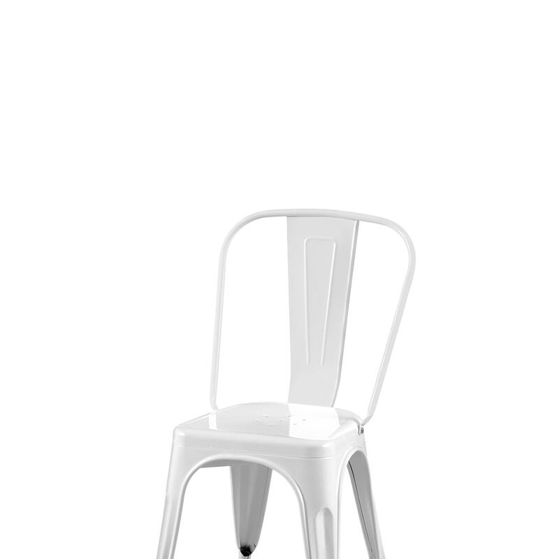 4-Piece Stackable Industrial Dining Chair Set - High Gloss White, 18 Inch Seat Height