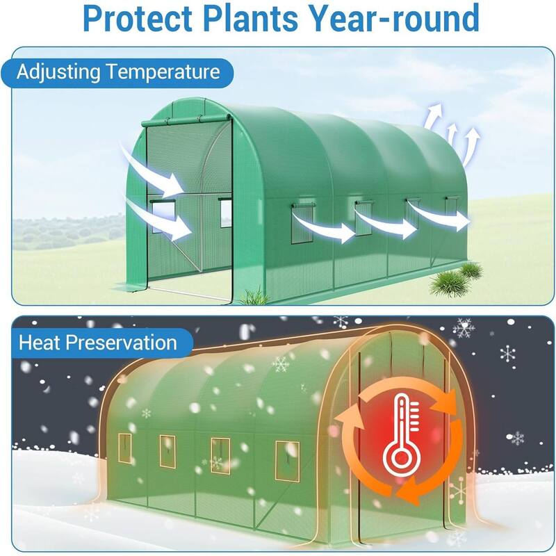 15x6.5x6.5FT Outdoor Walk-in Tunnel Greenhouse with 8 Ventilated Mesh Windows & Roll-Up Door