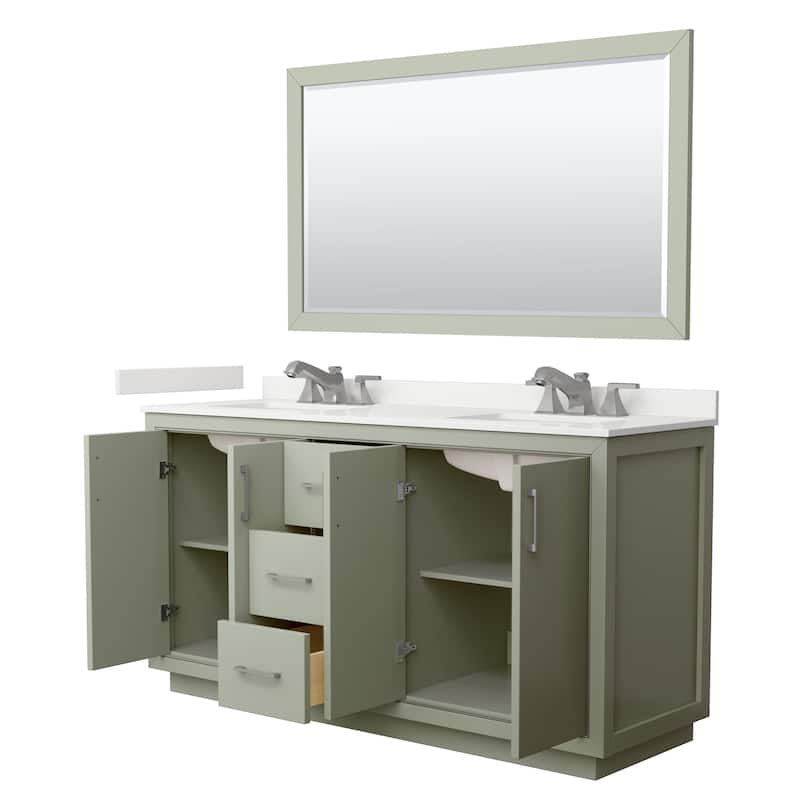 Icon 66-inch Double Vanity, Quartz Top, 58-inch Mirror