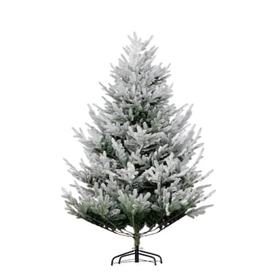 6 ft Green Plastic PE Steel Nordic Pine Christmas Tree with Snow and 795 Tips - 54" Dia. x 72" H