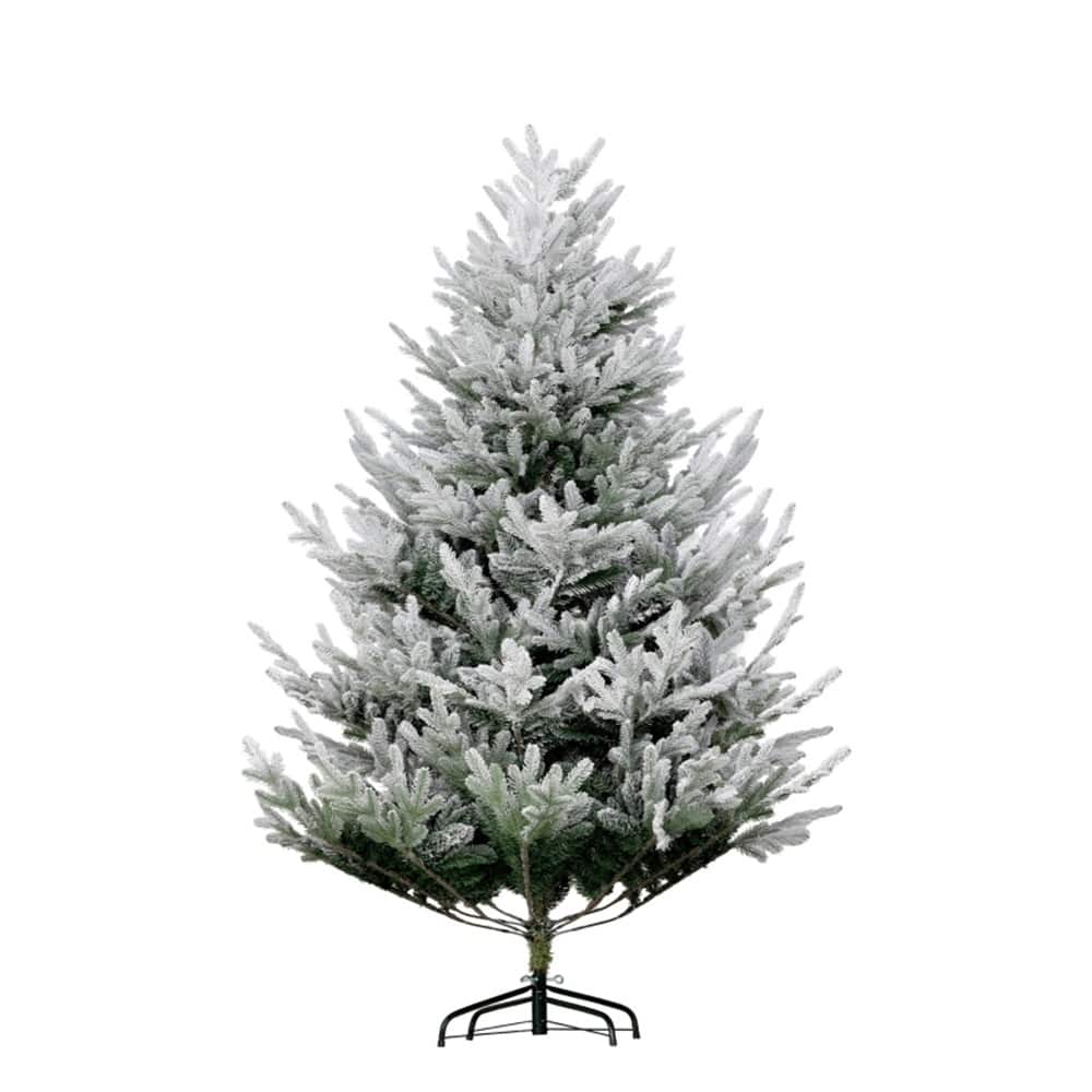 6 ft Green Plastic PE Steel Nordic Pine Christmas Tree with Snow and 795 Tips - 54" Dia. x 72" H
