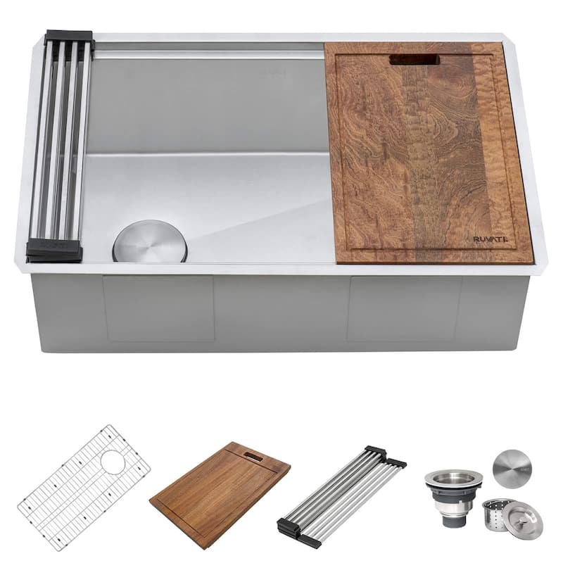 Ruvati 36-inch Workstation Slope Bottom Offset Drain Undermount 16 Gauge Kitchen Sink - RVH8596 - 36" x 19″