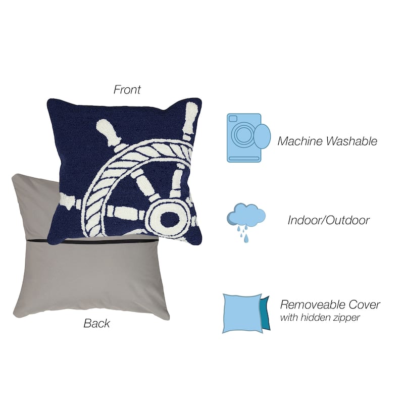Liora Manne Frontporch Ship Wheel Indoor/Outdoor Pillow Navy 18" Square