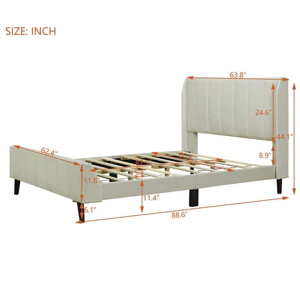 dimension image slide 2 of 9, Twin/Full/Queen Size Velvet Upholstered Platform Bed Frame with Headboard and Wooden Slats Support, No Box Spring Needed