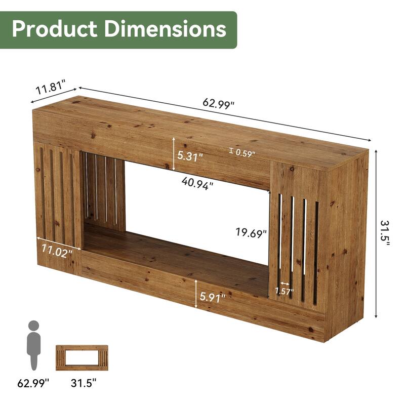 63-Inch Sofa Table, Solid Wood Farmhouse Sofa Console Behind Couch