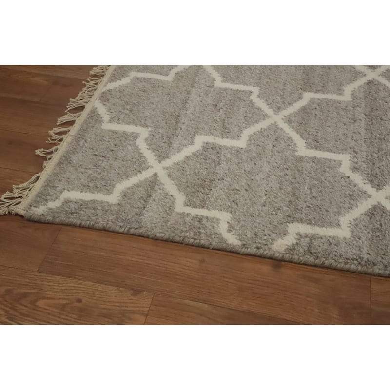 Hand-knotted Modern Wool Grey Geometric Area Rug Oriental Carpet - 8' 2'' X 4' 11''