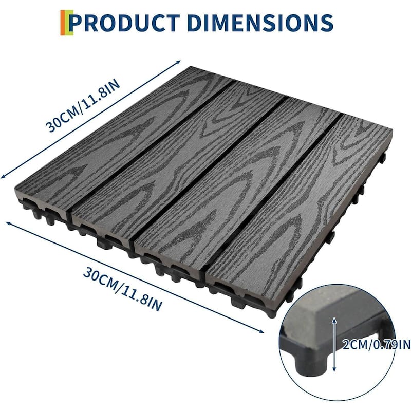 27-Pack 12"X12" Waterproof Interlocking Patio Flooring Composite Deck Tiles for Indoor & Outdoor Use
