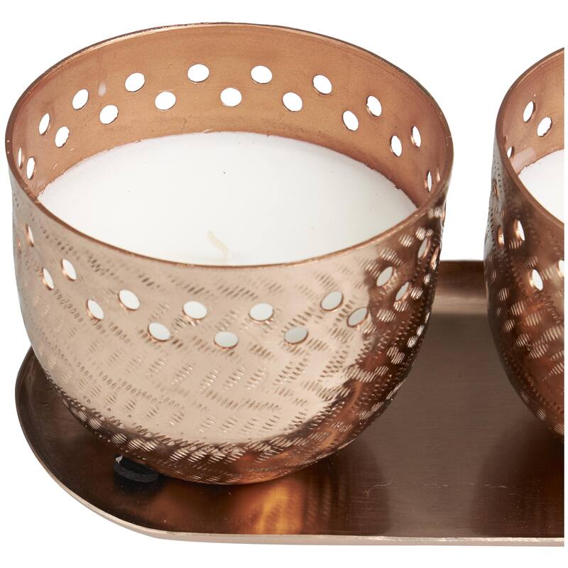 Metal Scented Cutout Spotted 7 oz 1 Wick Decorative Candle with White Wax - Set of 2 Gold, Silver, Copper - Roche River Decor