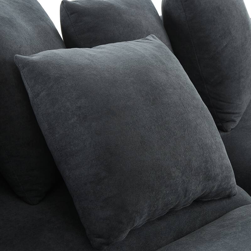 83" Chenille L-Shaped Sectional Sofa with Storage Ottoman and 6 Throw Pillows