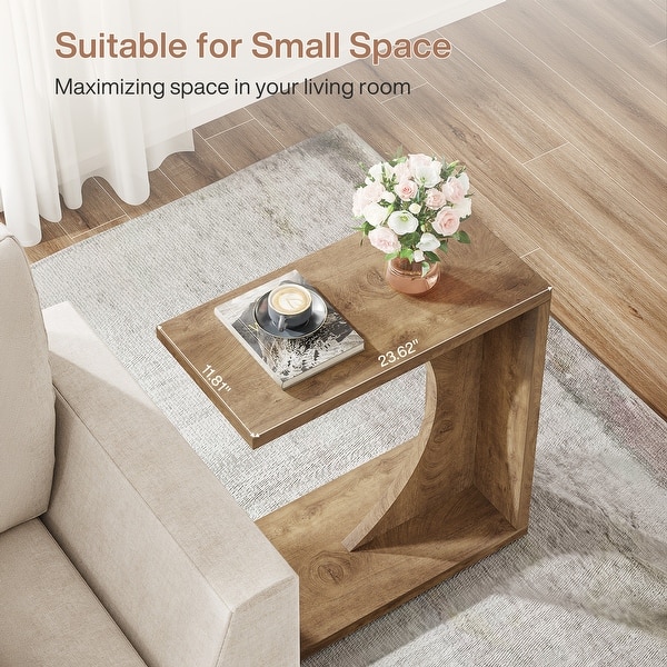 2-Tier C-Shaped End Side Sofa Couch Table for Small Space - 11.81