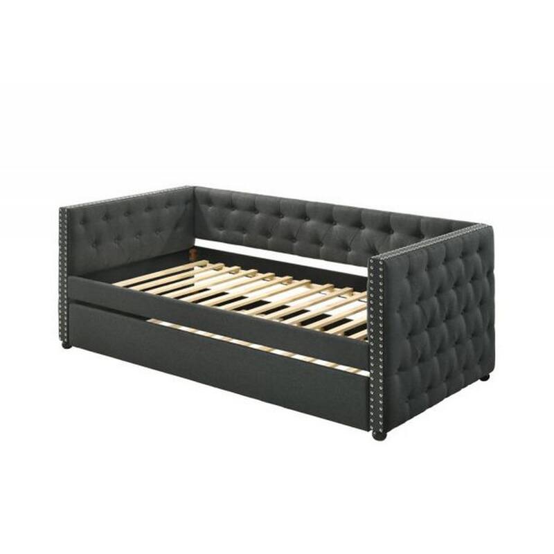 Twin Daybed with Chesterfield Style and Trundle, Gray