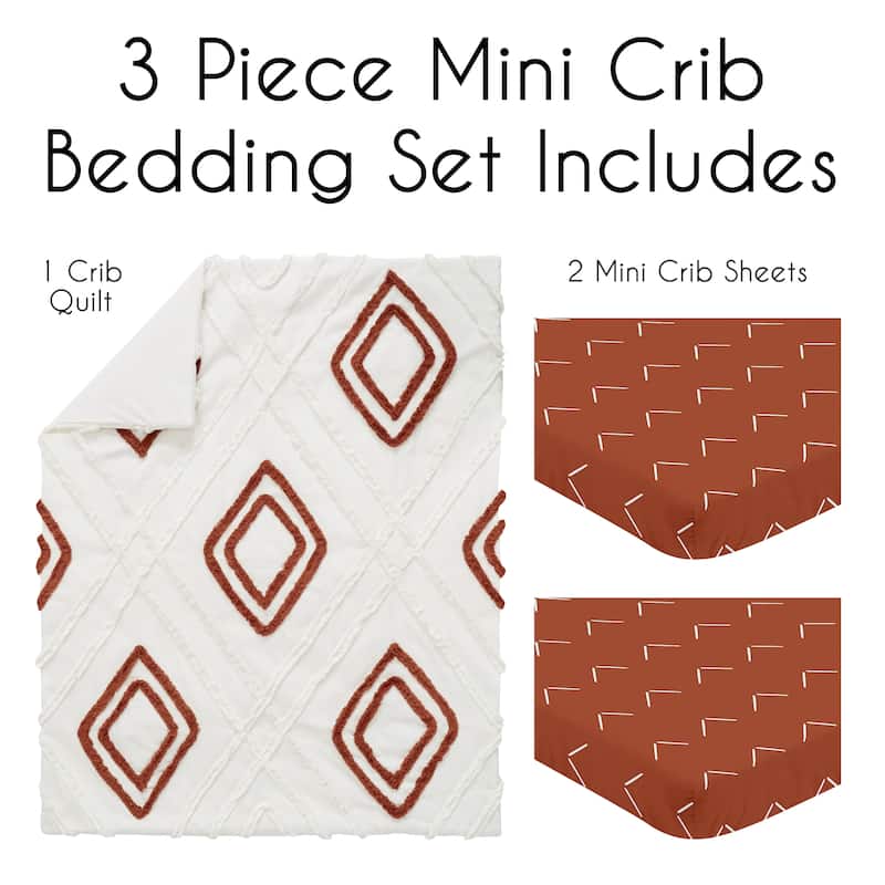 Sweet Jojo Designs Rust Orange Boho Arrow Boy Girl 3pc Mini Crib Bedding Set Ivory Modern Bohemian Gender Neutral Shabby Chic