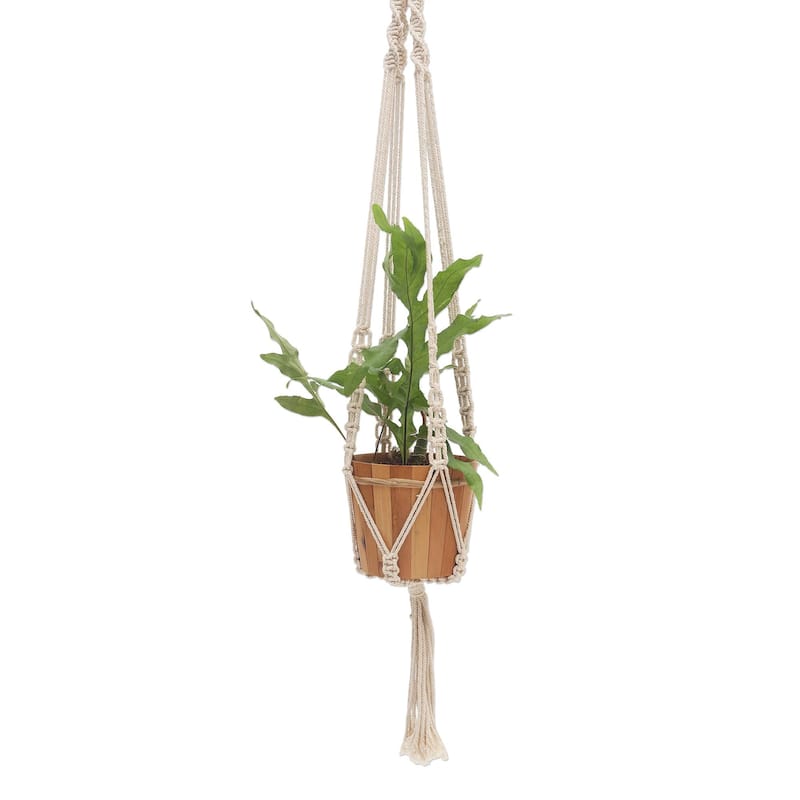 Novica Handmade Pure Home Cotton Macrame Flower Pot Hanger - White