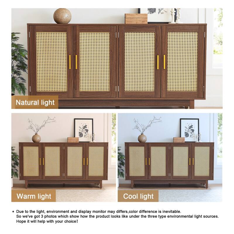 Rattan Accent Cabinet Storage Sideboard Buffet with 4 Doors