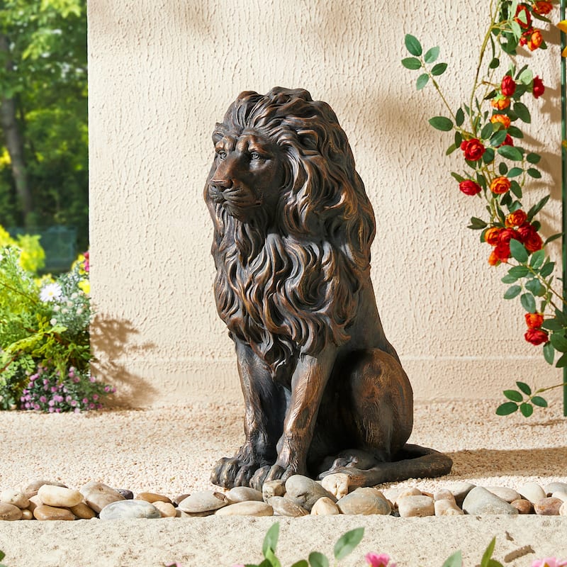 Glitzhome MGO Vintage Sitting & Lying Lion Guardian Garden Statue Porch Sculpture Indoor Outdoor