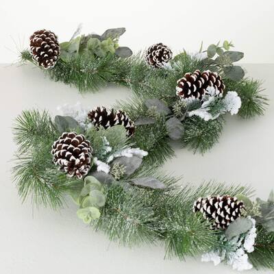 6'L Sullivans Snow Sugar Pine Garland, Green Christmas Garland - 6'1"L x 9"W x 5"H