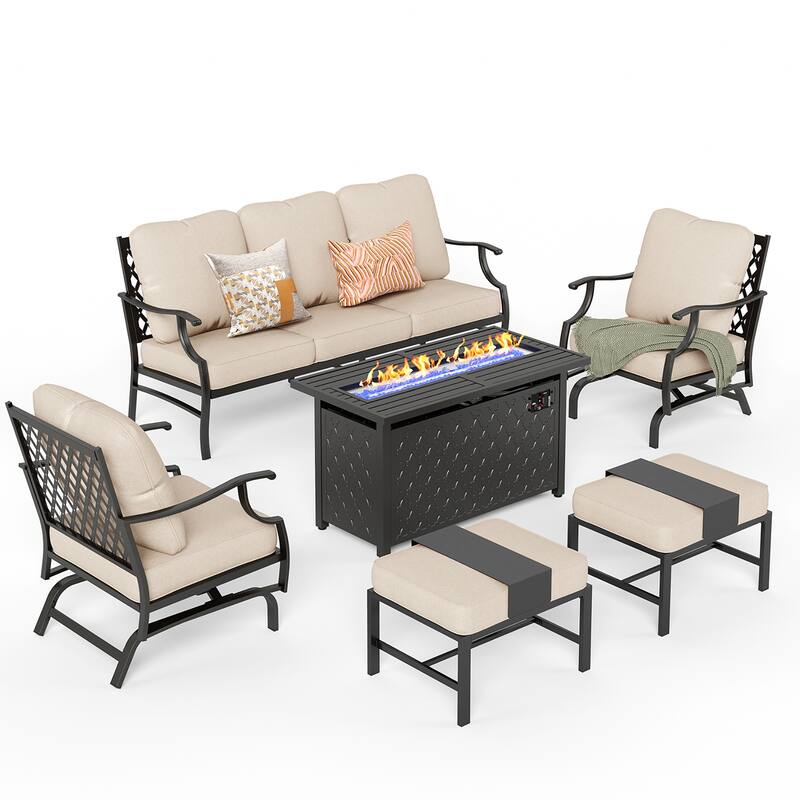 MAISON ARTS Outdoor Sofa Set 4/6-Piece Patio Conversation Set with 45'' Gas Fire Pit Table