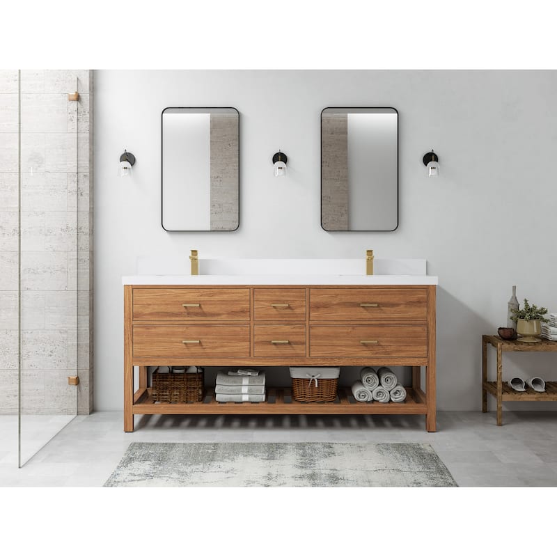 Willow Collections 72 in. W x 22 in. D Parker Solid Teak Double Sink Bathroom Vanity with Countertop