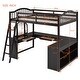 preview thumbnail 4 of 16, Full Size Solid Wood Loft Bed with U-shaped Desk & Storage Compartments, Space Saving Bedframe with Tri-fold Mirror, Espresso