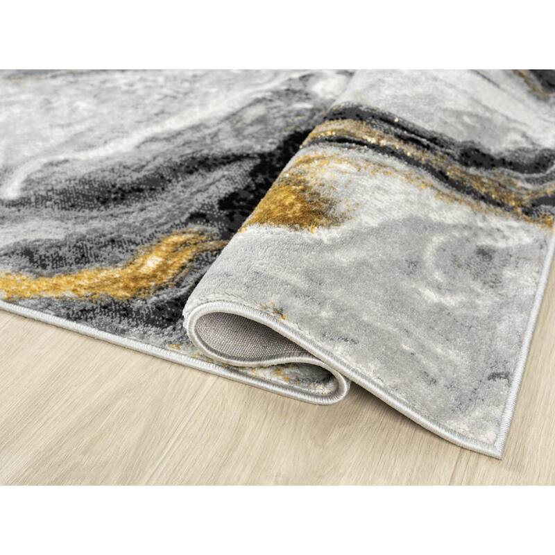 Lavell Collection Abstract Grey/Gold Area Rug