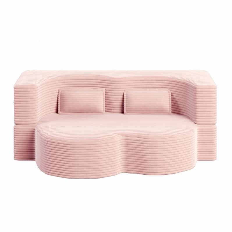 Modern 78" Full Size Convertible Corduroy Foam-Filled Sleeper Sofa,Modern Floor Sofa with 2 Pillows