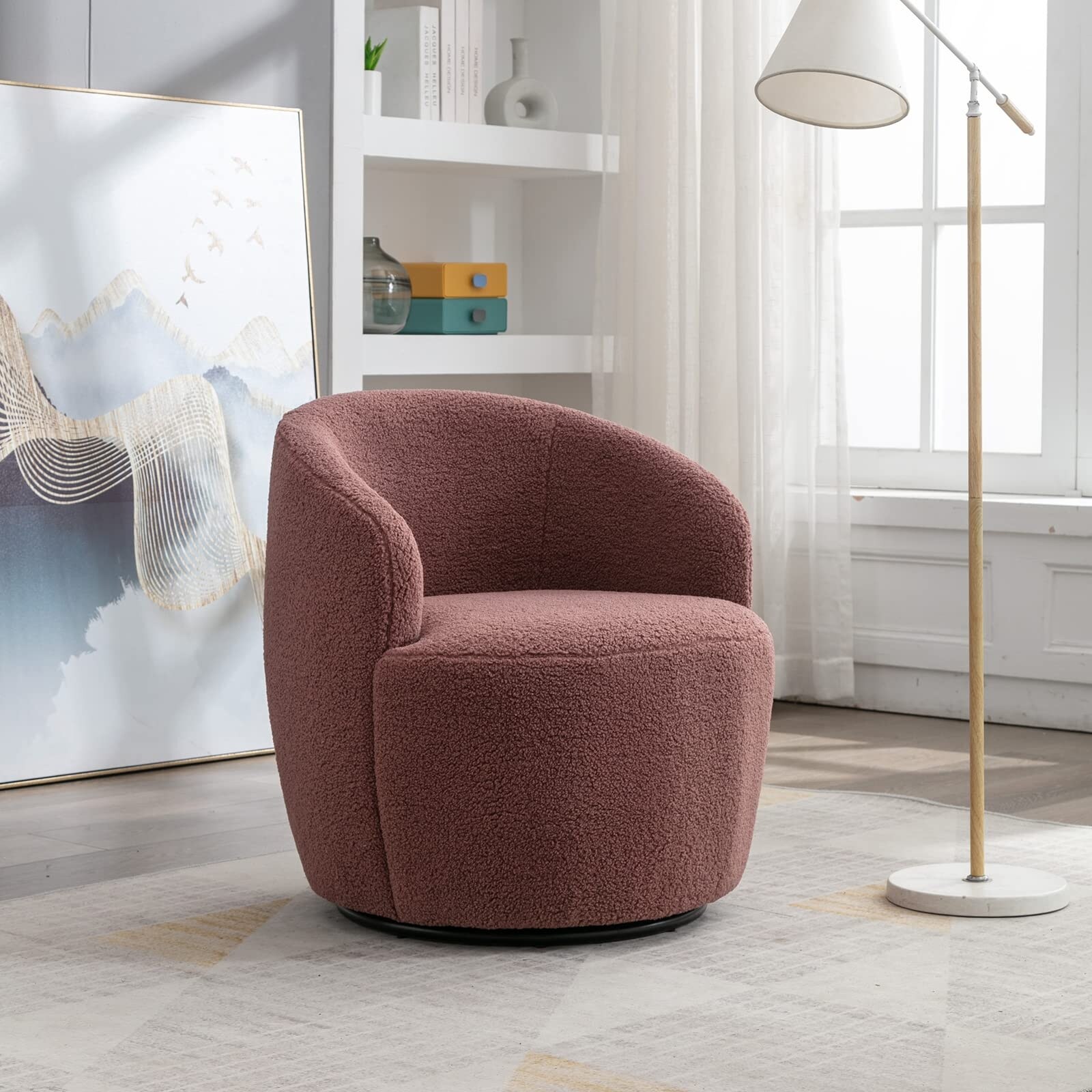 Small Swivel Barrel Chair Comfy Round Club Chairs for Living Room