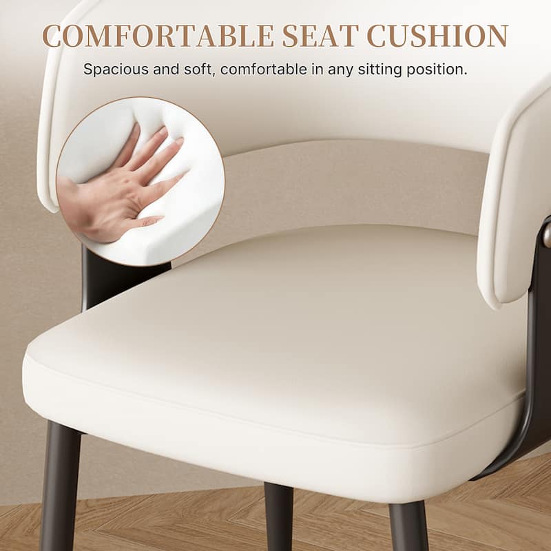 Modern Faux Leather Dining Chair, 2 pieces, Stainless steel legs, White