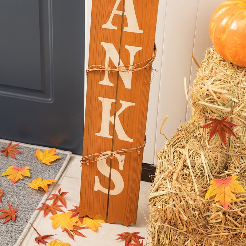 Glitzhome Thanksgiving Wooden Scarecrow Porch Sign Decor