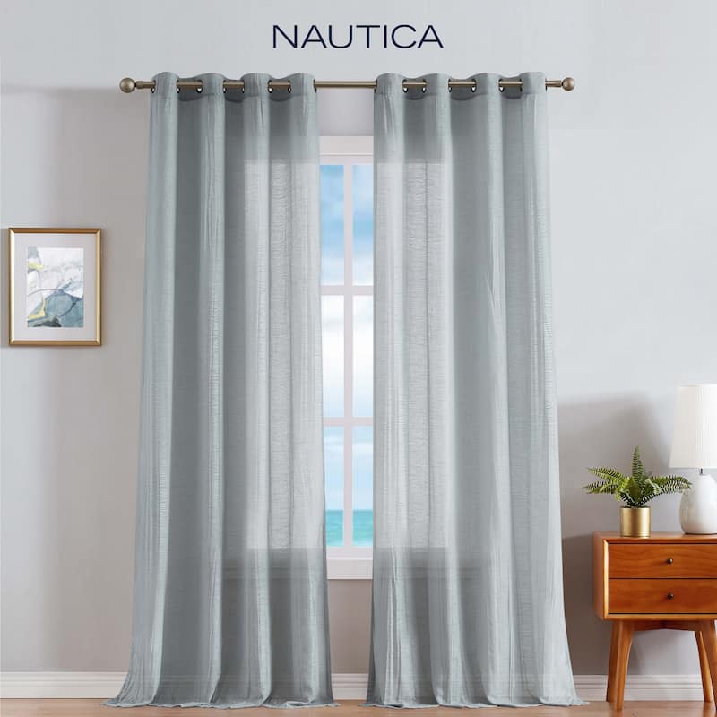 Nautica Cordelia Crushed Sheer Grommet Extra Wide Curtains (Set of 2) - 104 x 108 - Grey