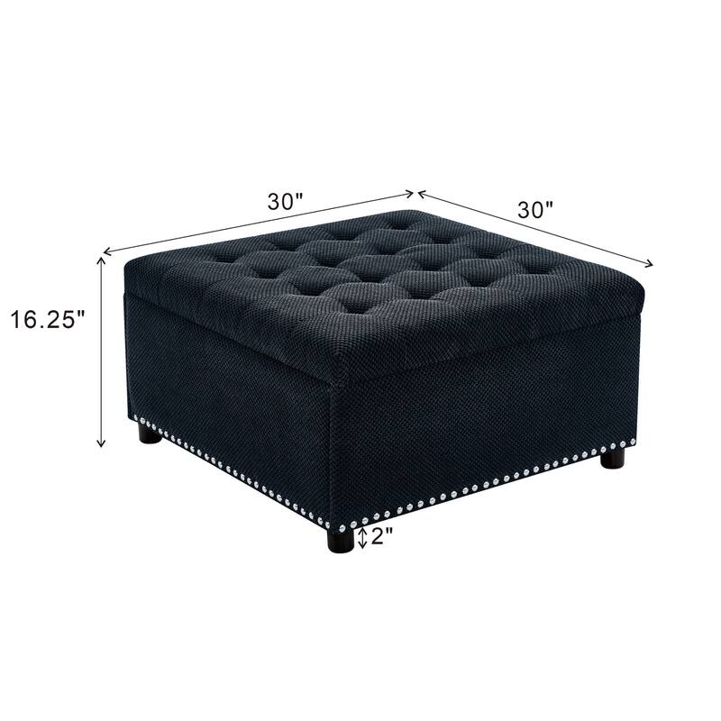 Square Tufted Upholstered Storage Ottoman with Nailhead Trim